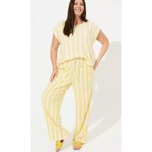 Torrid Pull On Wide Leg Striped Linen Blend Pants Women 1R XL Yellow White Beach